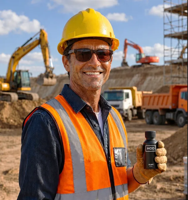 construction worker holding MOD alert